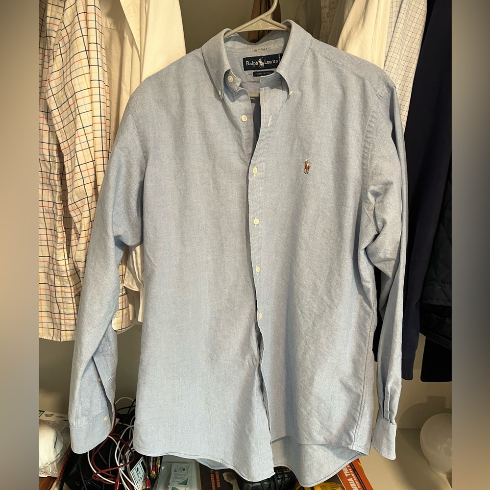 Men’s Ralph Lauren Polo Button Down Oxford Cloth Blue Shirt Fits Like a Large